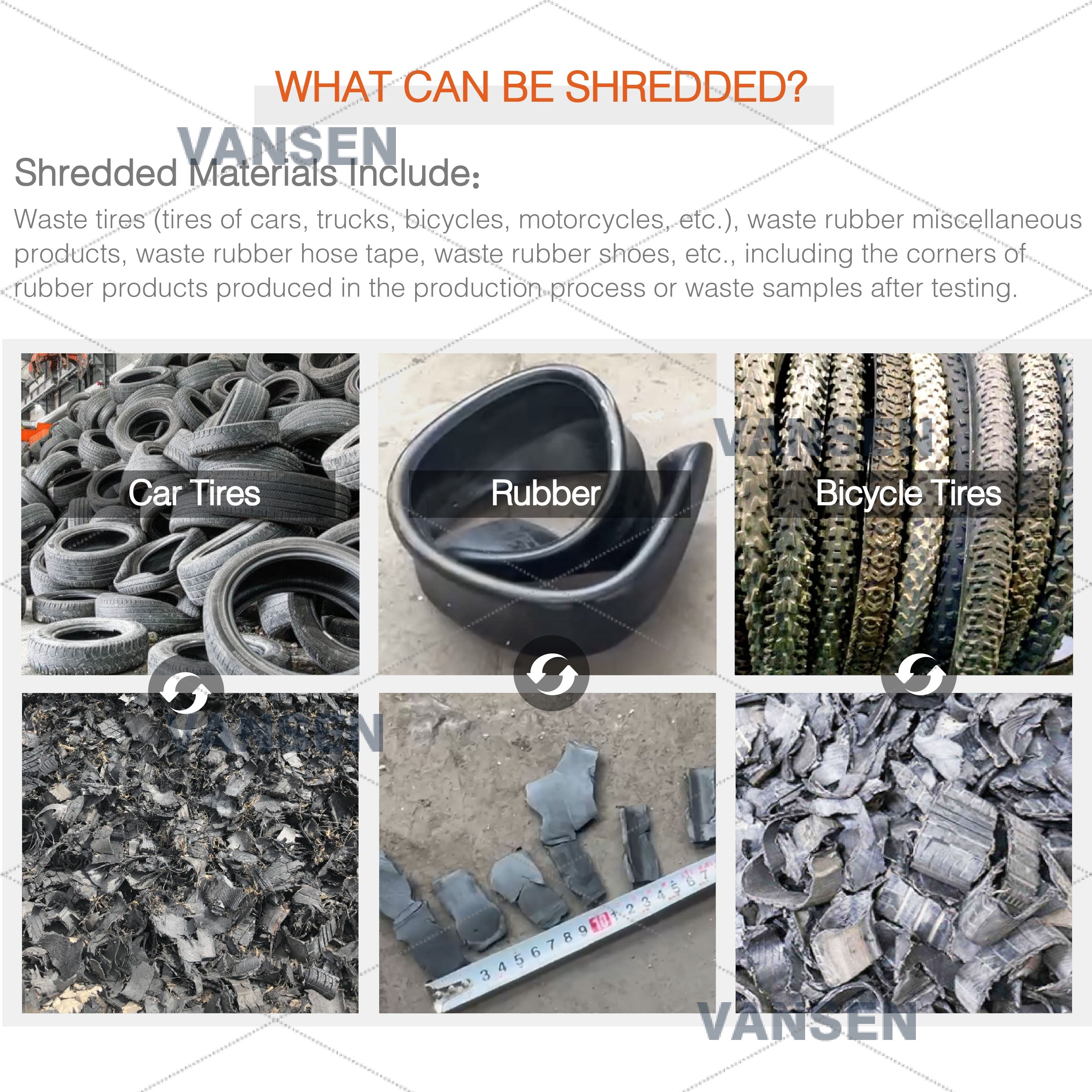 heavy duty waste truck car tyre silicone rubber bicycle motorcycle tire shredding shredder machine for waste car tire recycling