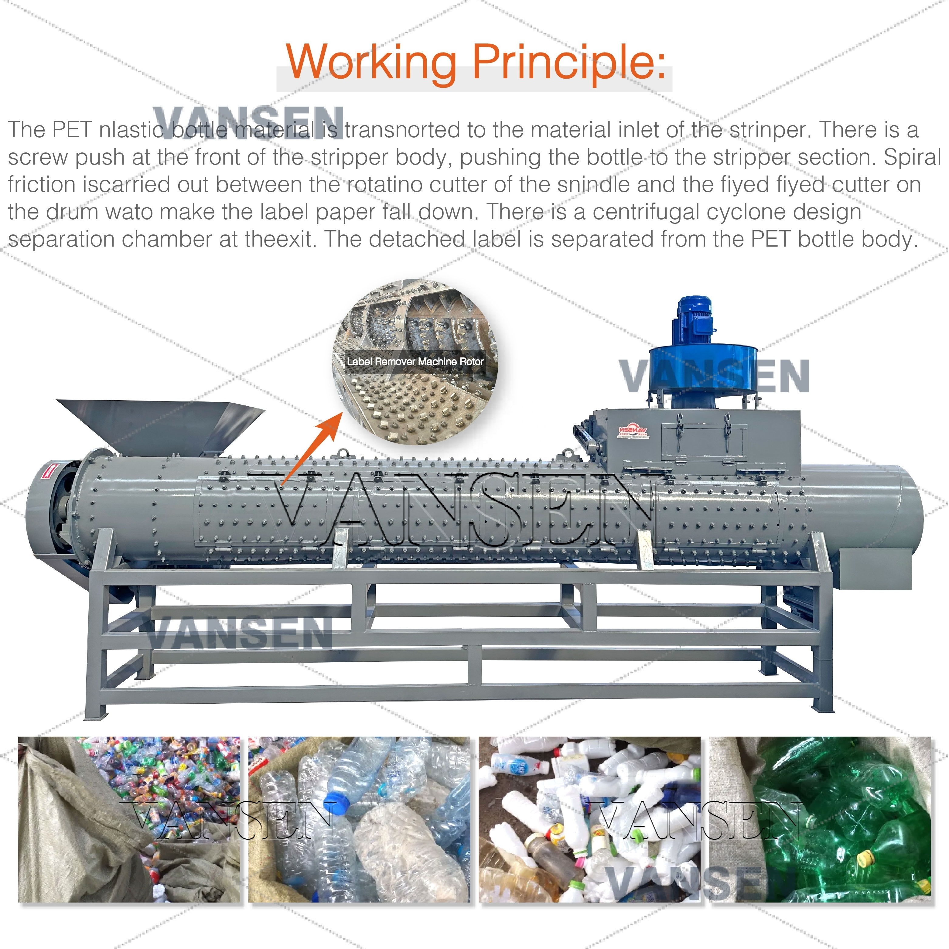 PE PP PET HDPE label separator remover plastic recycling machine plastic bottle label removing machine