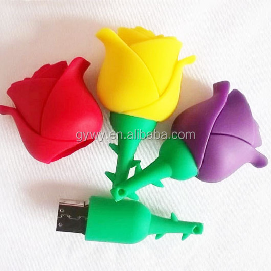 Factory price USB 2.0 4GB 8GB 16GB 32GB 64GB flower shape silicon rose PVC USB flash drive