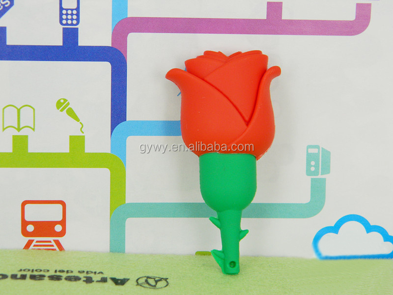 Factory price USB 2.0 4GB 8GB 16GB 32GB 64GB flower shape silicon rose PVC USB flash drive