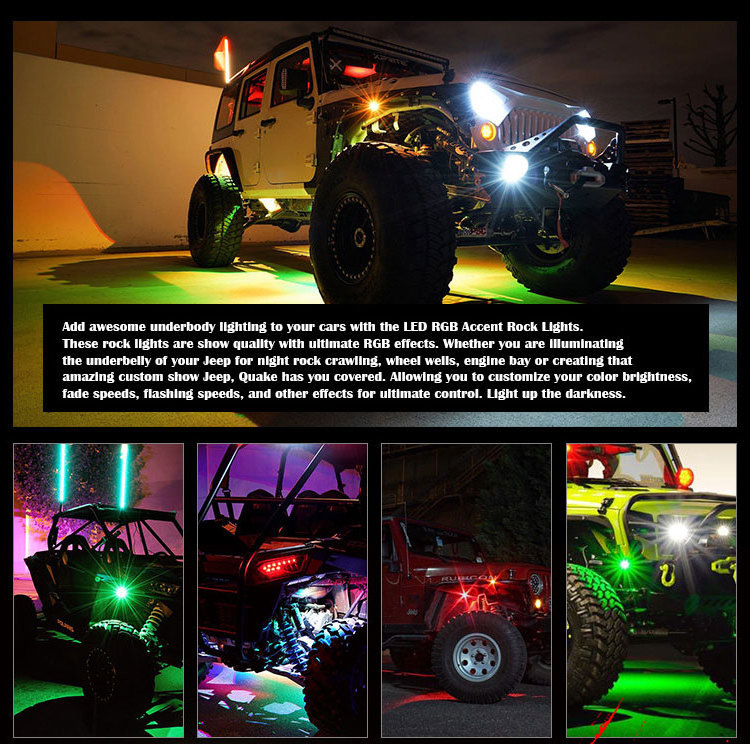 Hot Selling RGB LED Rock Lights Underglow Car Decorative Wheel Light Waterproof For Truck UTV ATV Offroad Boat