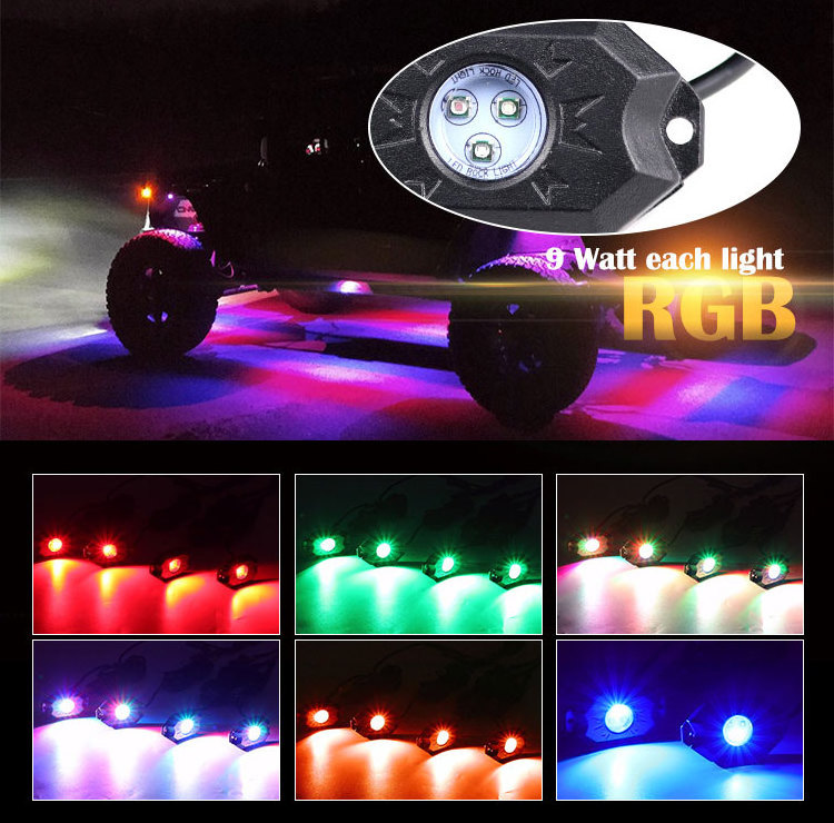 Hot Selling RGB LED Rock Lights Underglow Car Decorative Wheel Light Waterproof For Truck UTV ATV Offroad Boat