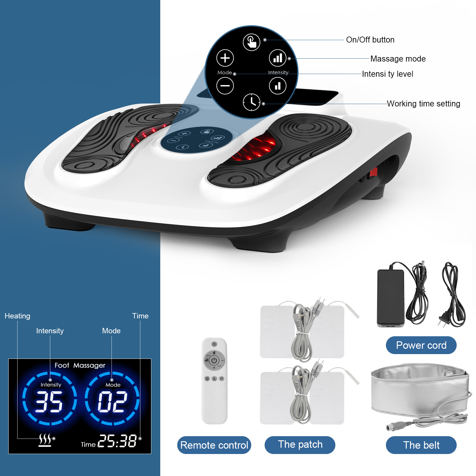 Electric EMS Foot Massager EMS Foot Stimulator Machine With Infrared Waist Belt and TENS Massage Function