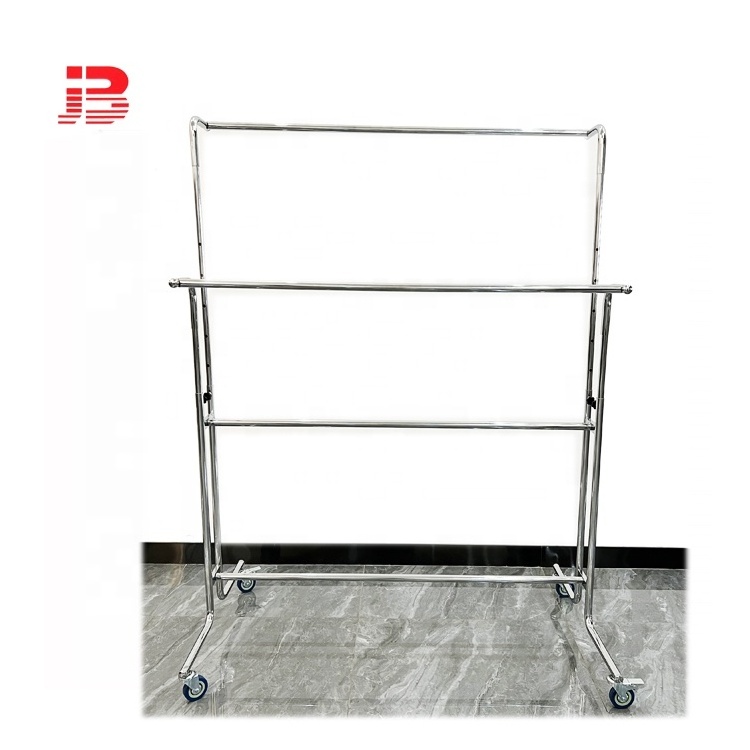 New Arrival Garment Rack Clothes Double Rod Movable Display Shelf Stand