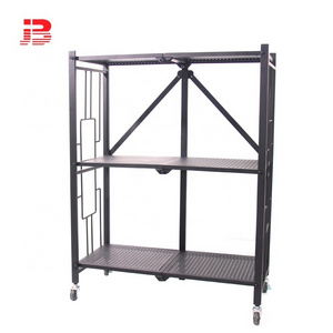 Home Black iron Metal Wire 3 Tiers Folding Kitchen Corner Storage Shelf For Storage Kitchenware