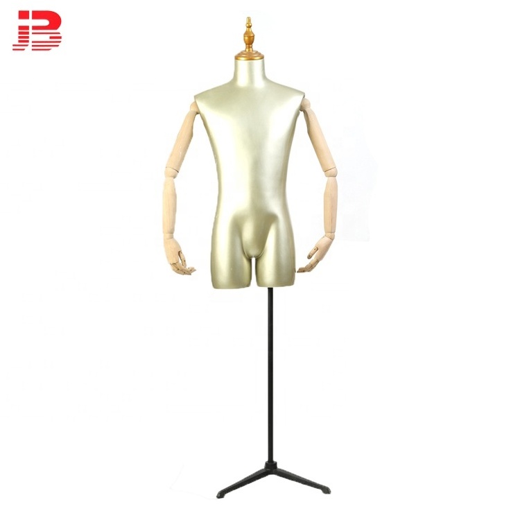 upper body bust male dress form mannequin covered fabric torso with adjustable wooden arm