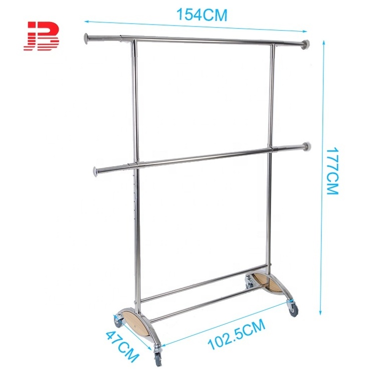 Metal Horizontal double rod garment display rack/cloth hanging rail