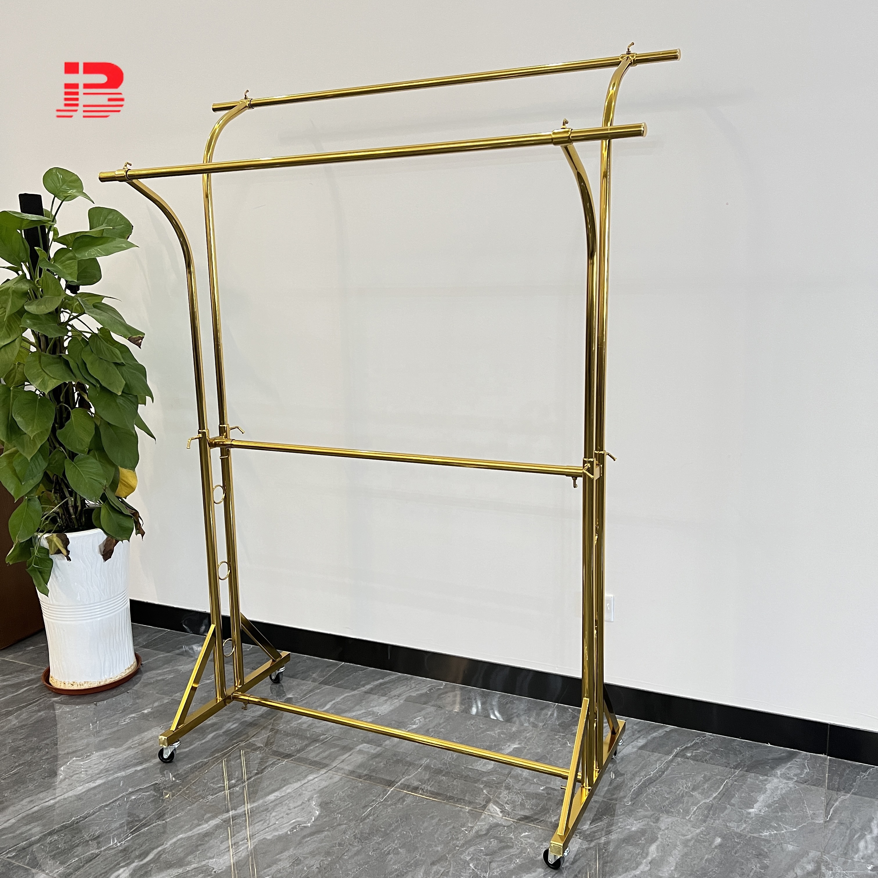 Gold Metal Shelf Hanging Garment Cloth Clothes Stand Clothing Display Rack