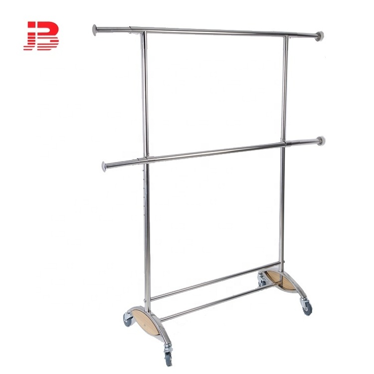 Metal Horizontal double rod garment display rack/cloth hanging rail