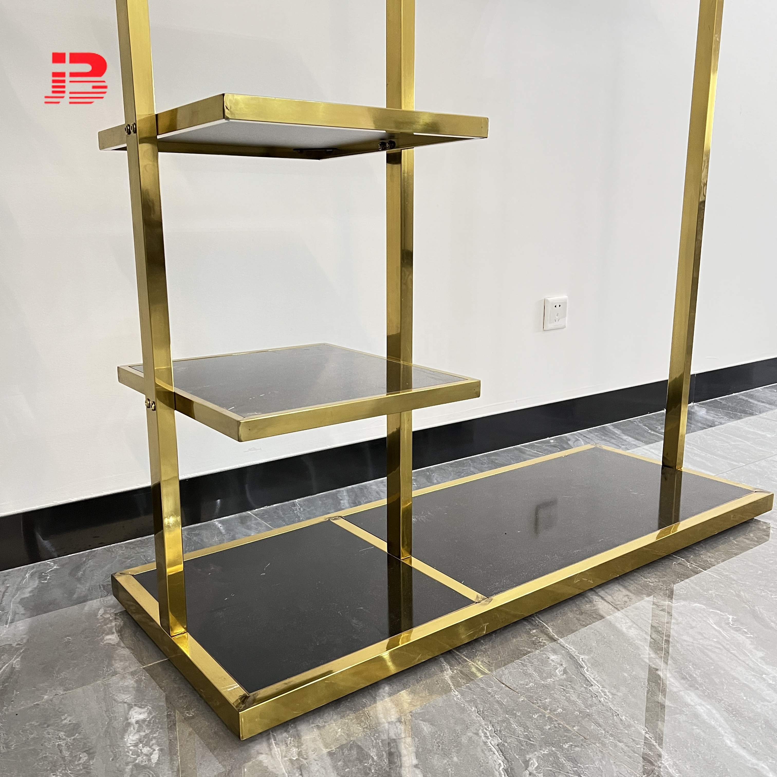 Garment Shelf Cloth Display Stands Stainless Steel Gold Metal Clothing Rack For Store