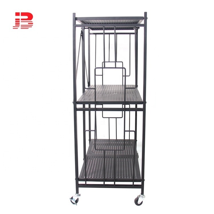 Home Black iron Metal Wire 3 Tiers Folding Kitchen Corner Storage Shelf For Storage Kitchenware