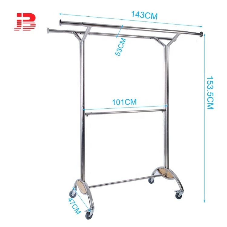 Metal Horizontal double rod garment display rack/cloth hanging rail