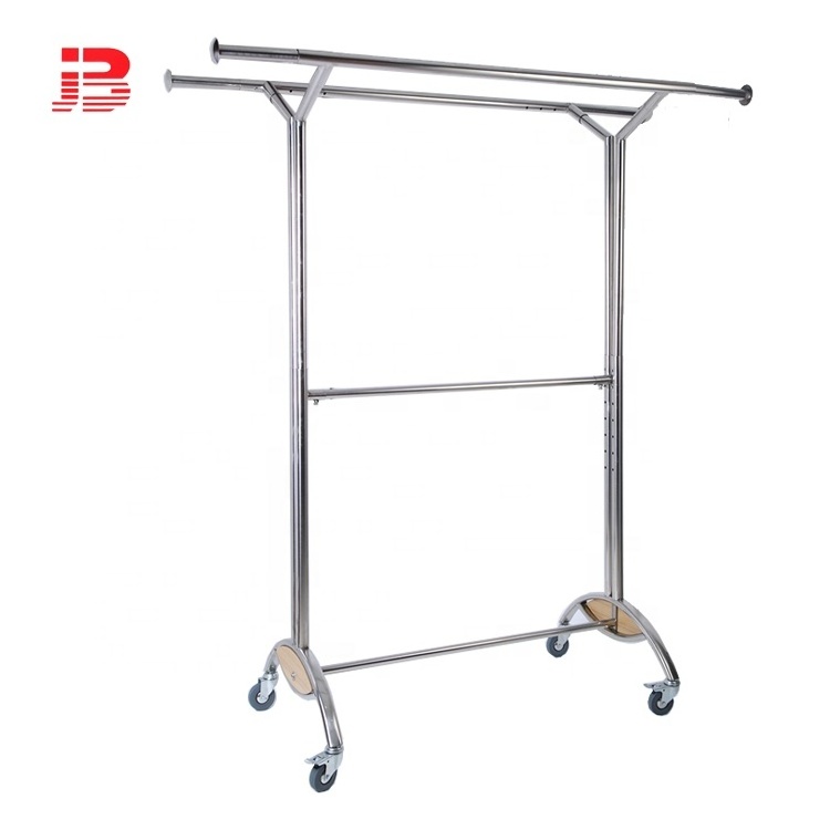 Metal Horizontal double rod garment display rack/cloth hanging rail