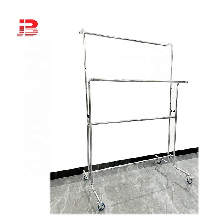 New Arrival Garment Rack Clothes Double Rod Movable Display Shelf Stand