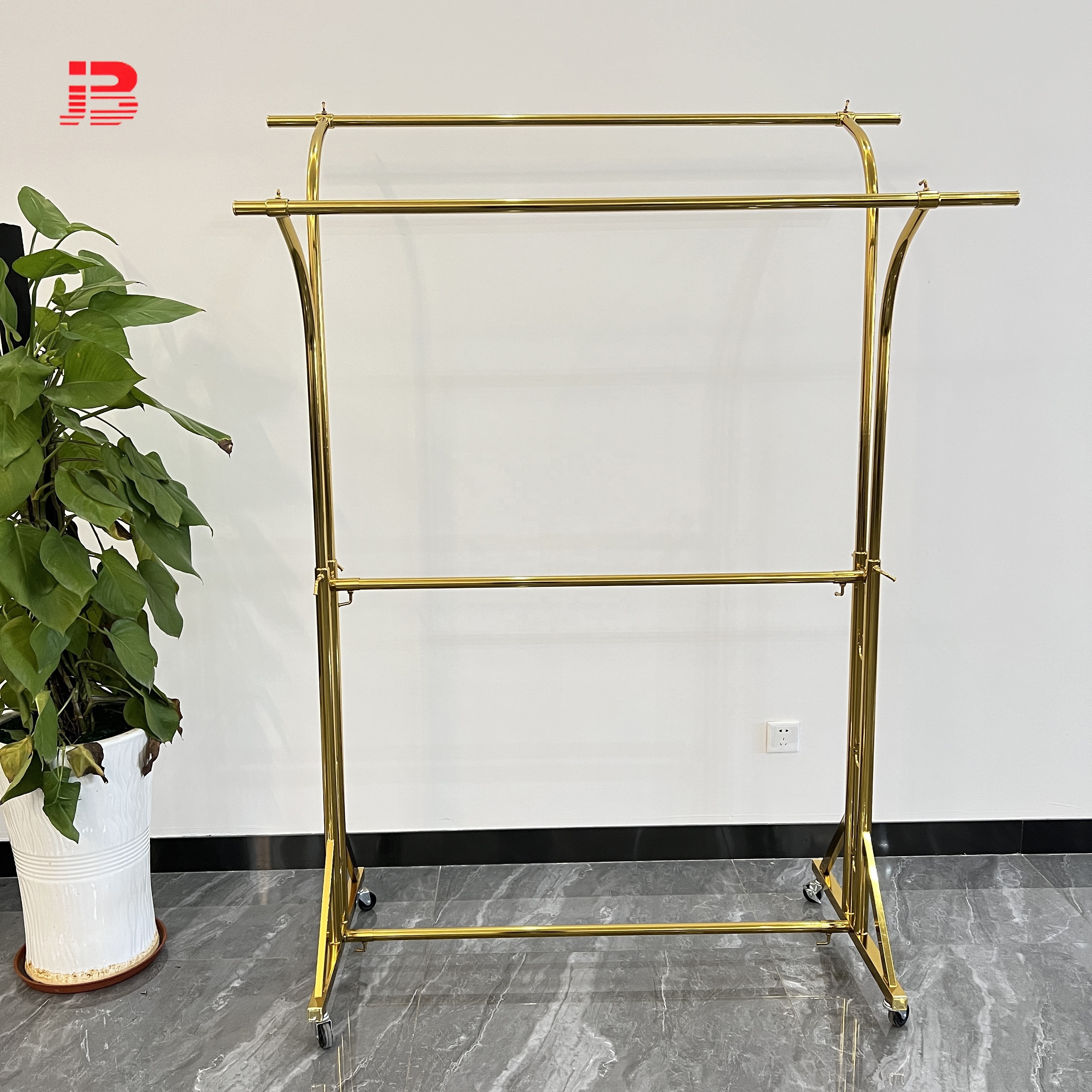 Gold Metal Shelf Hanging Garment Cloth Clothes Stand Clothing Display Rack