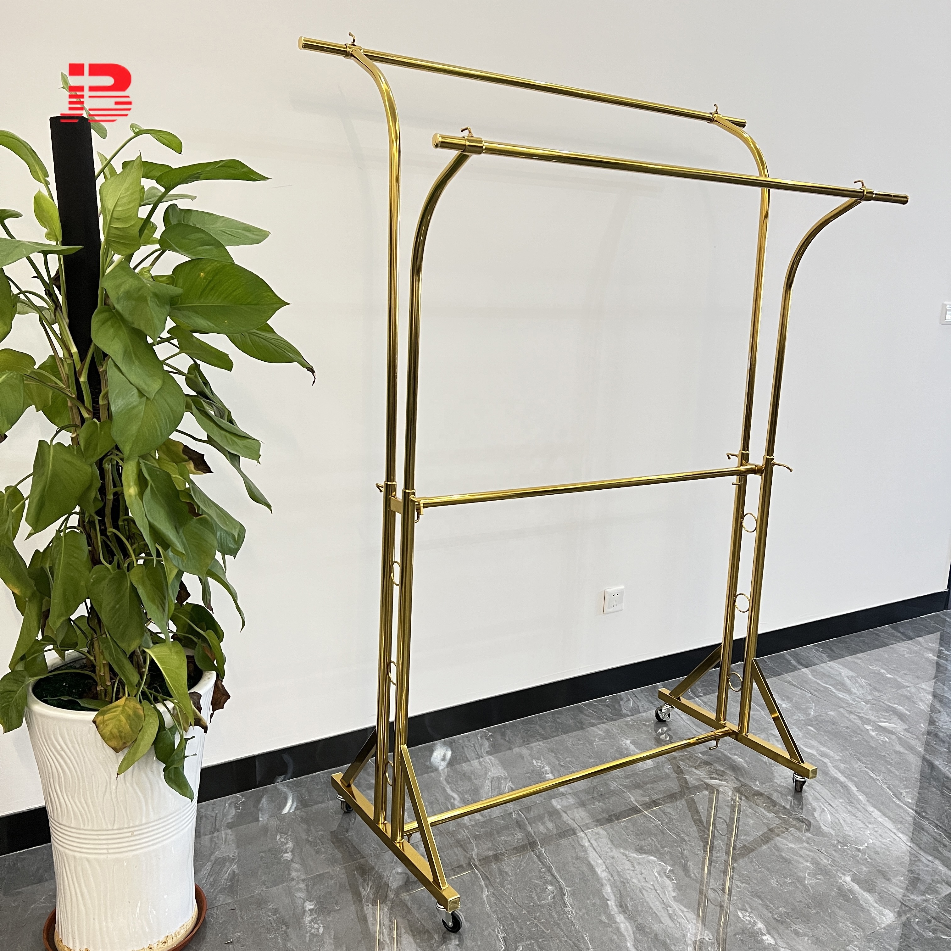 Gold Metal Shelf Hanging Garment Cloth Clothes Stand Clothing Display Rack