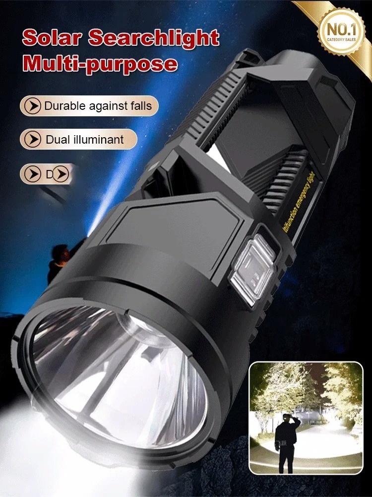 Extra Large Flashlight 22/27/38.5cm Outdoor Solar Flashlight Rechargeable Searchlight Long Range Carry Super Bright Flashlight