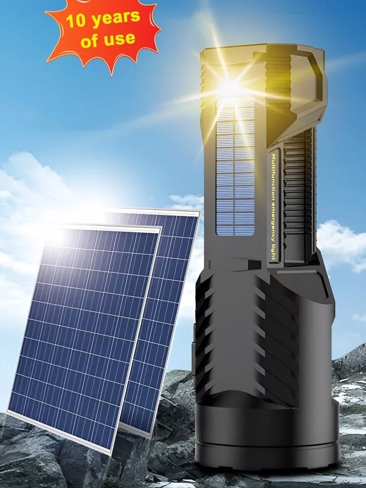 Extra Large Flashlight 22/27/38.5cm Outdoor Solar Flashlight Rechargeable Searchlight Long Range Carry Super Bright Flashlight