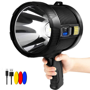 Rechargeable Flashlight with Tripod 6 Modes IPX7 Waterproof Led Spotlight Handheld Outdoor High Bright Solar Searchlight