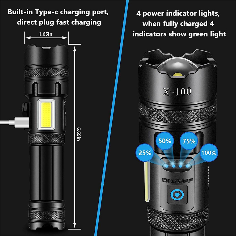 Super Bright Long Shot LED Flashlight Tactical Torch USB Rechargeable Lantern For Camping Fishing Lamp