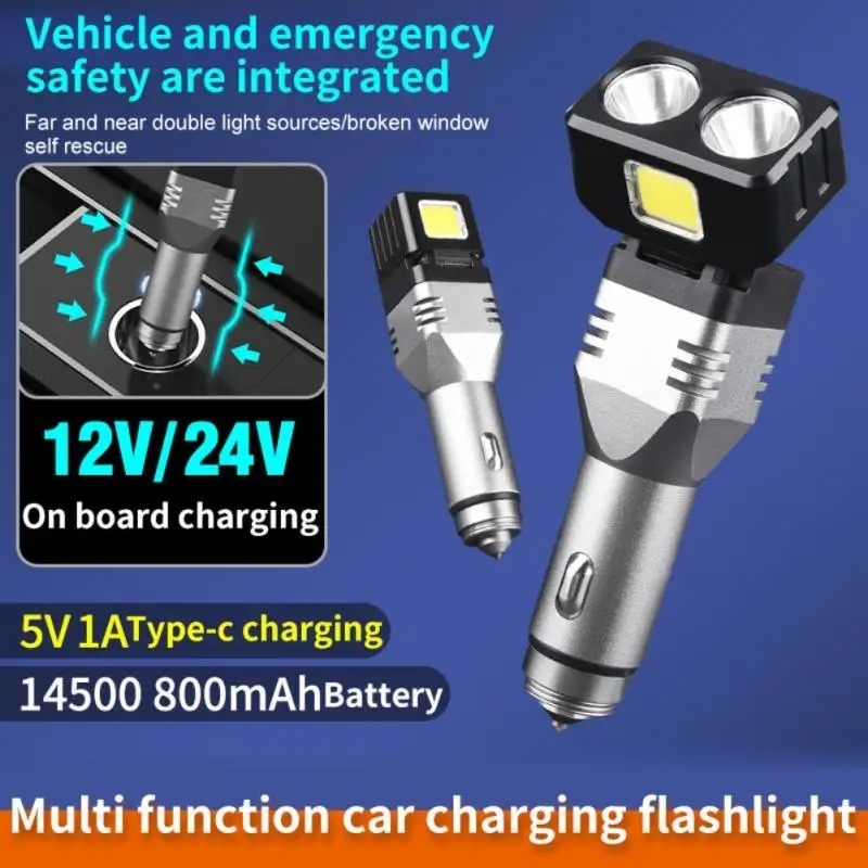 LED Flashlight MINI Car Chargeable Lantern Torch Powerful Lamp Built-in Li-ion Battery Car Cigarette Lighter Socket Light