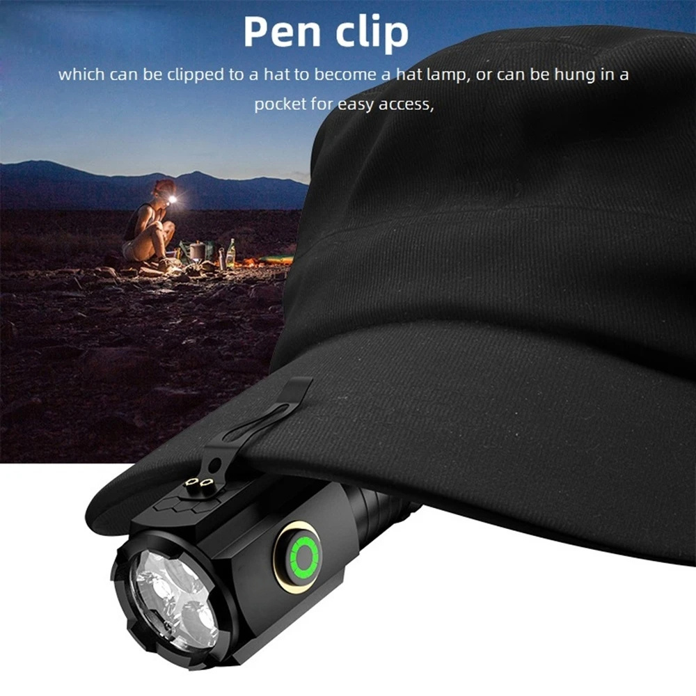 High Power Led Flashlight USB Rechargeable MINI EDC Torch Powerful Keychain Light with Magnet Emergency Camping Lantern