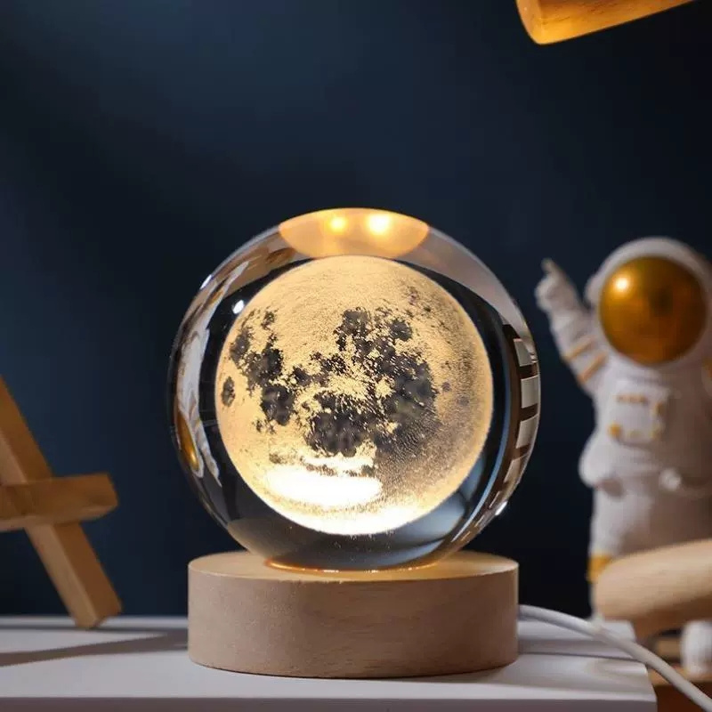 8cm 3D Crystal ball Crystal Planet Night Light Laser Engraved Solar System Globe Astronomy Birthday Gift Home Desktop Decoration