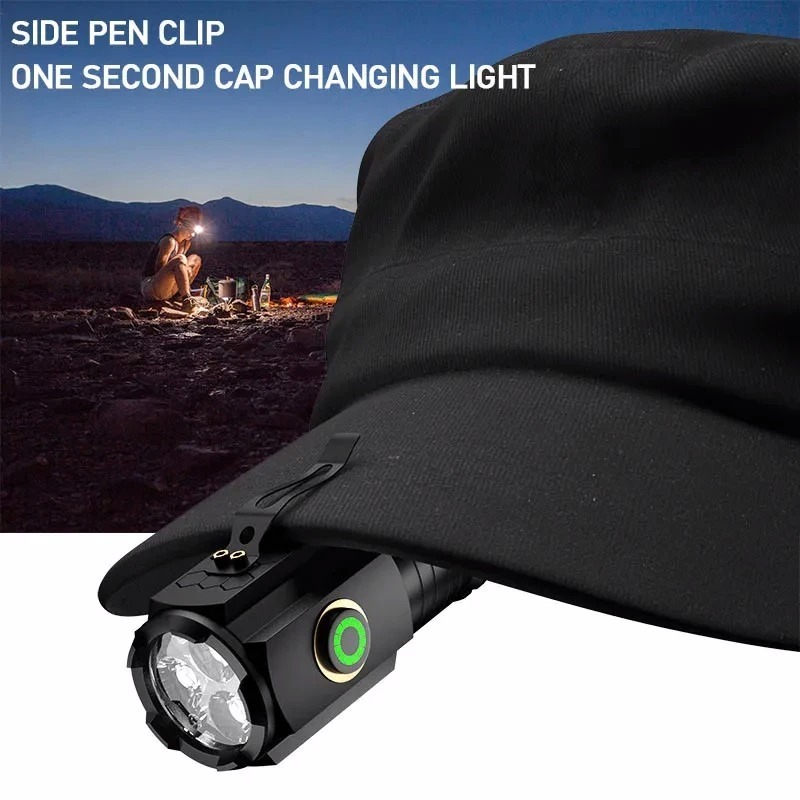 LED Mini Flashlight Powerful Type-C Rechargeable 18350 Battery Torch 2000LM Lamp with Tail Magnet Tactical Camping Lantern