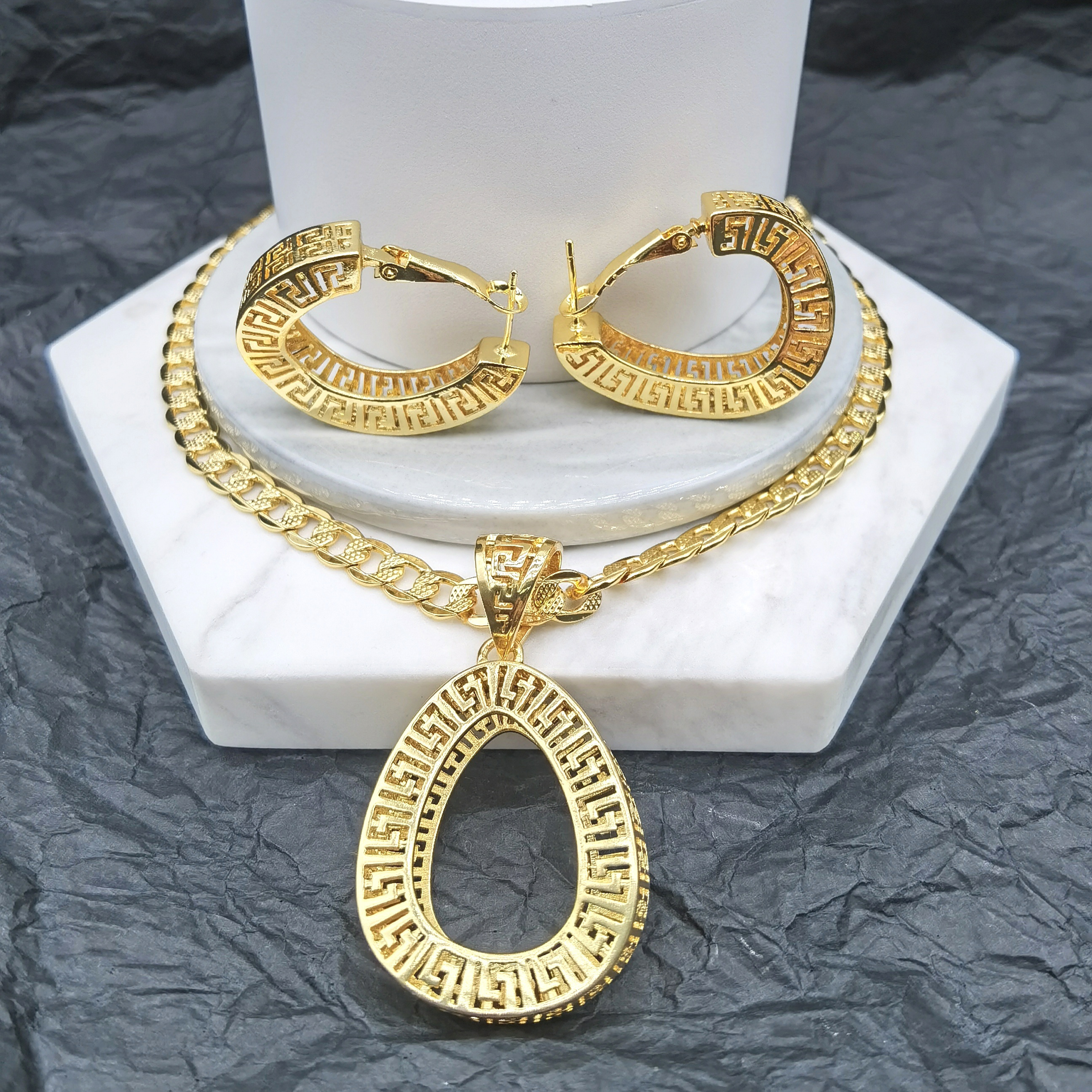 Brazil 18K Gold Plated Jewelry Brass Hoop Drop Earring Set Dubai Women Gifts African Wedding Bridal Jewelry Set