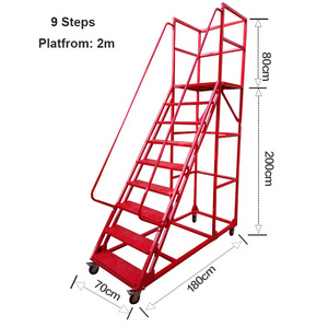 Warehouse Safety Climbing 9 Steps 2M 300KG Mobile Platform Ladder Cart with Reliable Handrails