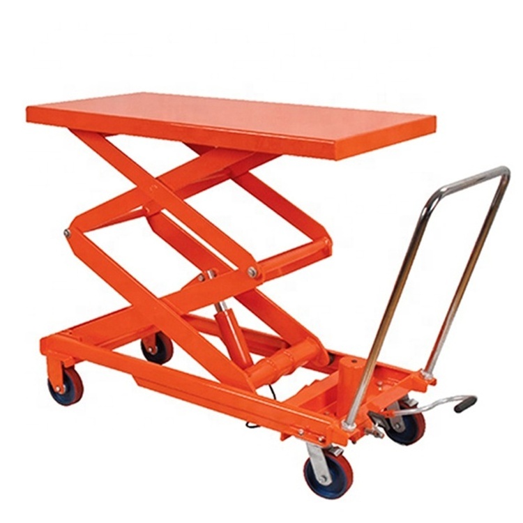 Hand Operated Manual Hydraulic Scissor Move Mobile Lift Tables With Wheels