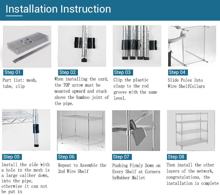 5 Tier Chrome Metal Carbon Steel Shelf Storage Shelves Wire Mesh Shelving Rack for Household Kitchen