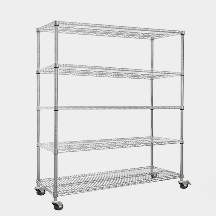 5 Tier Chrome Metal Carbon Steel Shelf Storage Shelves Wire Mesh Shelving Rack for Household Kitchen