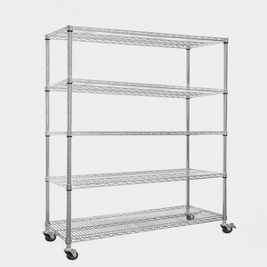 5 Tier Chrome Metal Carbon Steel Shelf Storage Shelves Wire Mesh Shelving Rack for Household Kitchen