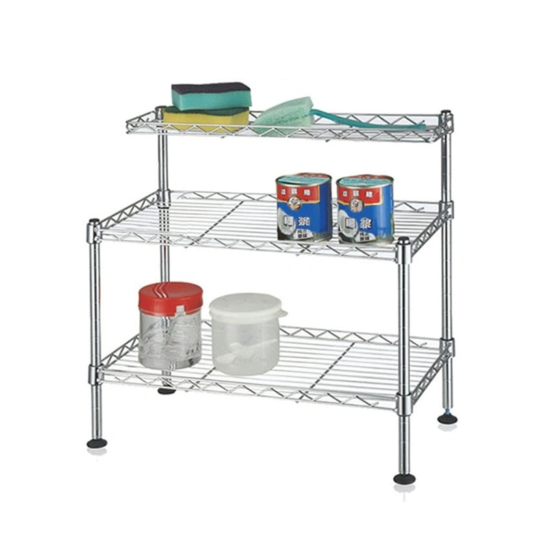 Kitchen Stackable Rack Shelves Steel Shelf with Wheels 3-shelf Heavy Duty Home Chrome Plated Wire Mesh Storage Holders & Racks