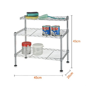 Kitchen Stackable Rack Shelves Steel Shelf with Wheels 3-shelf Heavy Duty Home Chrome Plated Wire Mesh Storage Holders & Racks