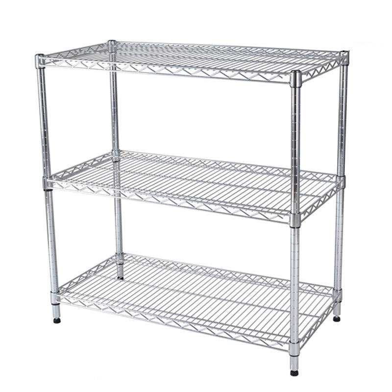 Laundry Bathroom Mesh Shelving 3 Layer Metal Storage Rack Adjustable Wire Shelves with Optional Tire