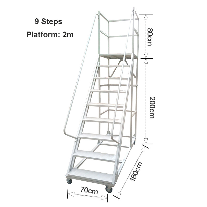 escalera de mano Tools Metal Multilayer 9 Steps 1.8m Mobile Platform Ladders Cart with Handrail