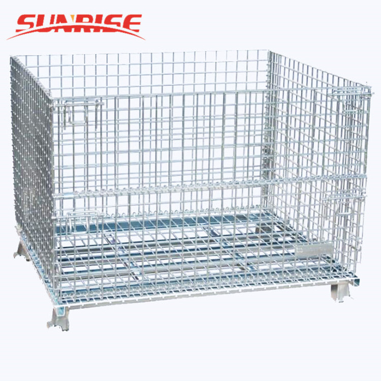 China Good Sale Large Stack Wire Basket Collapsible Steel Storage Crate Warehouse Metal Cages