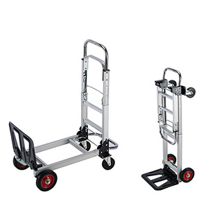 Portable Multifunctional Push Truck Aluminum Folding Hand Cart Trolley 4 Wheels 90 Kg for Warehouse