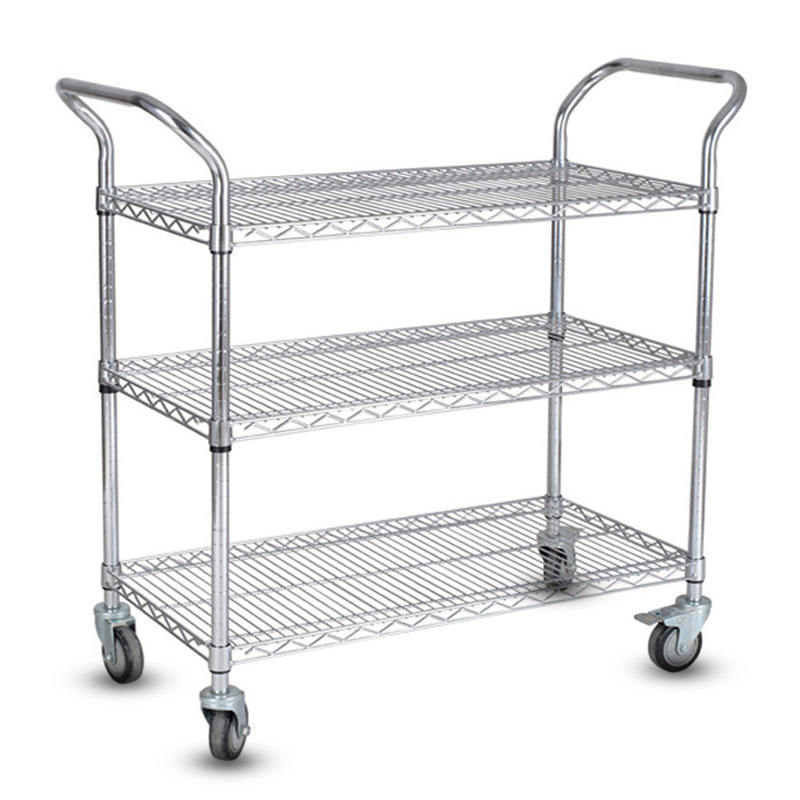 Laundry Bathroom Mesh Shelving 3 Layer Metal Storage Rack Adjustable Wire Shelves with Optional Tire