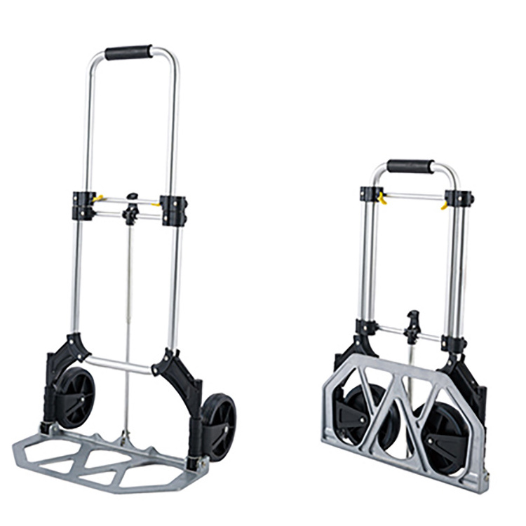 Portable Multifunctional Push Truck Aluminum Folding Hand Cart Trolley 4 Wheels 90 Kg for Warehouse