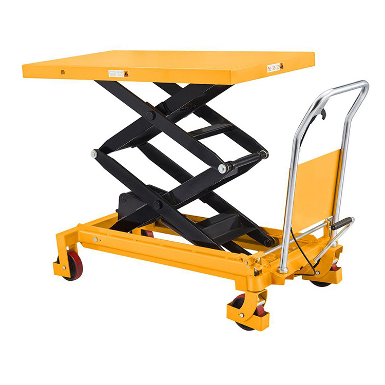 Hand Operated Manual Hydraulic Scissor Move Mobile Lift Tables With Wheels