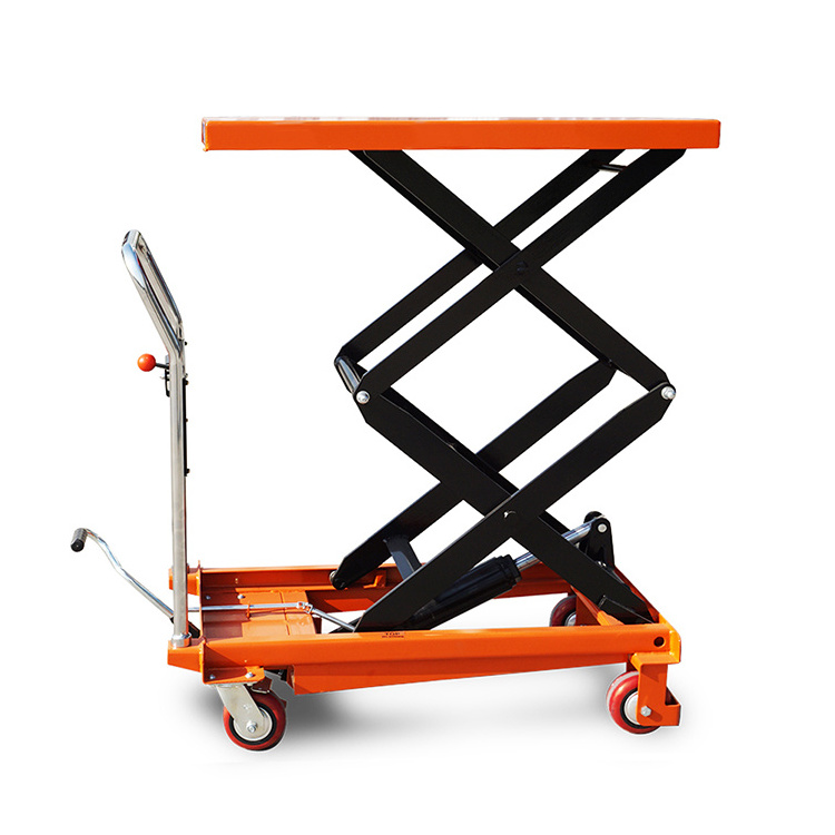 Hand Operated Manual Hydraulic Scissor Move Mobile Lift Tables With Wheels