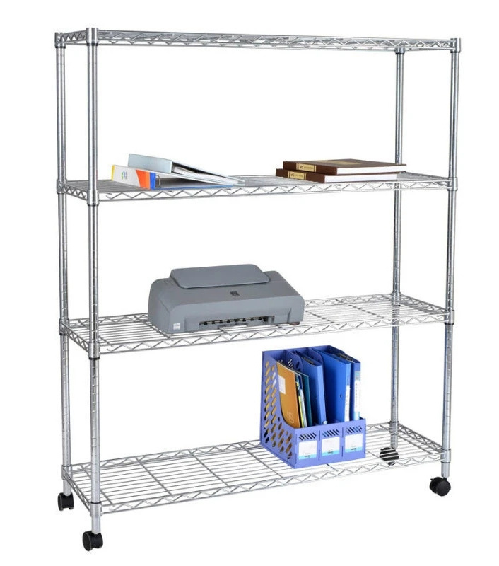 4 Wheels Steel Storage Shelf Mesh Wire Storage Shelves Lightweight Bathroom Kitchen Storage Rack