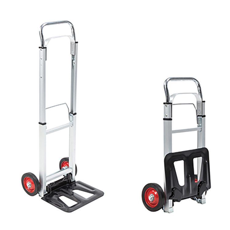 Portable Multifunctional Push Truck Aluminum Folding Hand Cart Trolley 4 Wheels 90 Kg for Warehouse