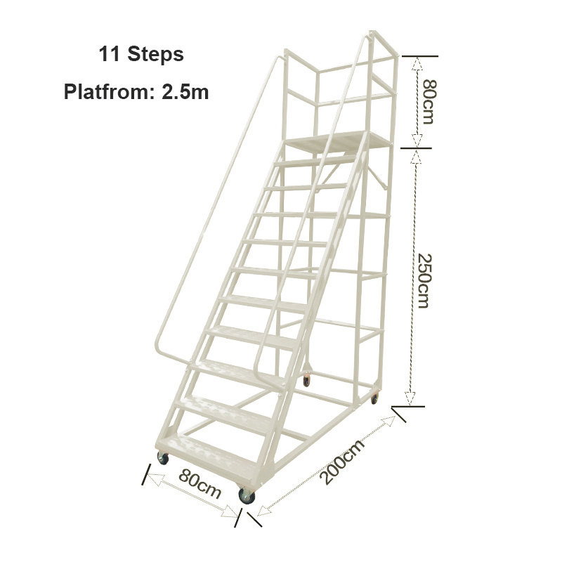 Warehouse Safety Climbing 9 Steps 2M 300KG Mobile Platform Ladder Cart with Reliable Handrails