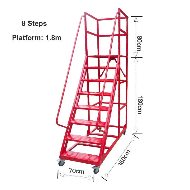 escalera de mano Tools Metal Multilayer 9 Steps 1.8m Mobile Platform Ladders Cart with Handrail