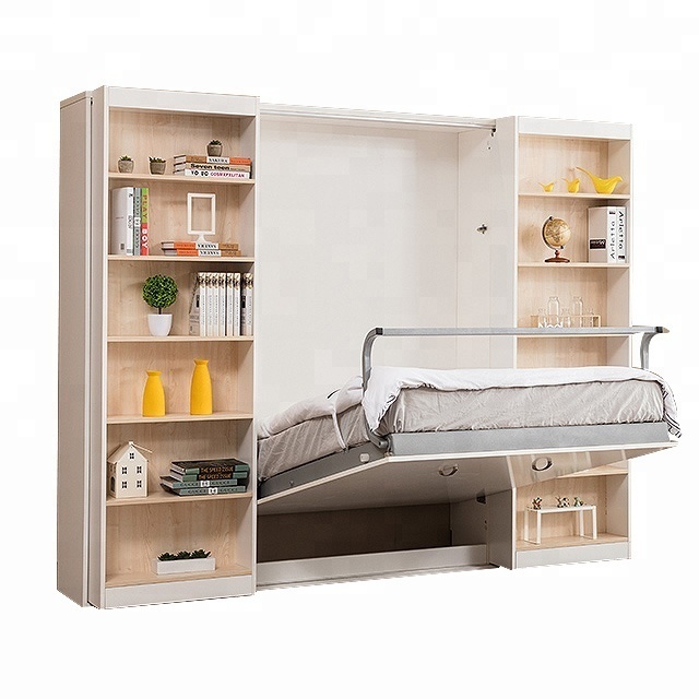 New style multifunction space saving  murphy wooden bed foldable bed wall bed with bookcase