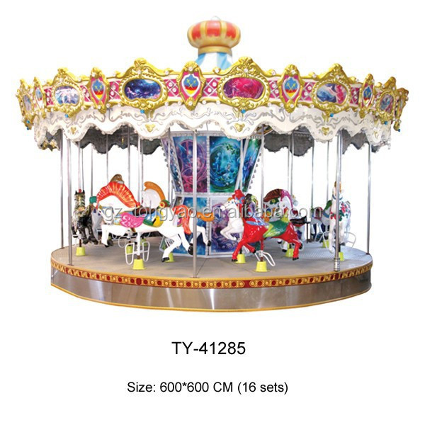 Custom Children's Indoor/Outdoor Horse Carousel Merry Go round Amusement Park Rides Equipment Made of Durable Fiberglass Metal